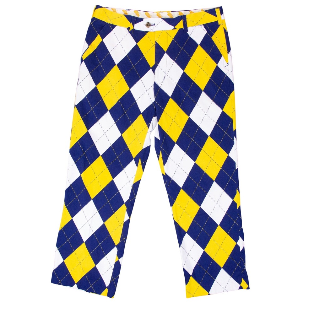 Loudmouth Golf Mens Argyle Blue Gold 34x27 Heritage or Birdie Pants $138 MSRP
